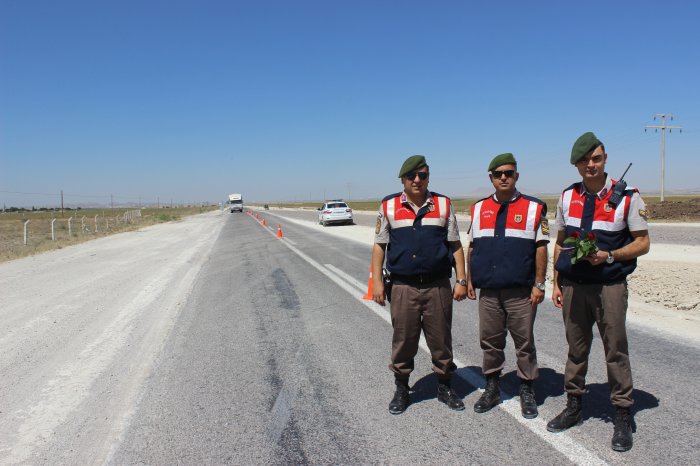 Jandarmadan  sürücülere 156 adet gül